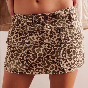We The Free Leopard Cargo Mini Skirt - Olive & Tan